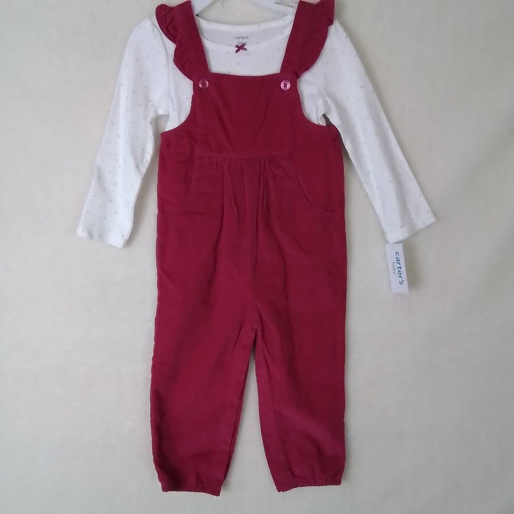 Carter's Baby 2-Piece Corduroy Overall‎ Set Girl's Size 24mo in Pink, White